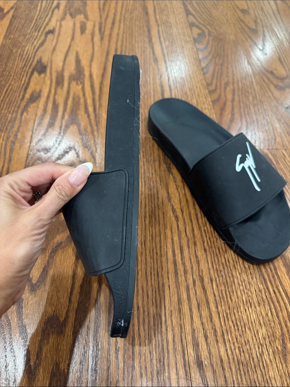 Giuseppe Zanotti Black Slide Sandals with White Signature Logo